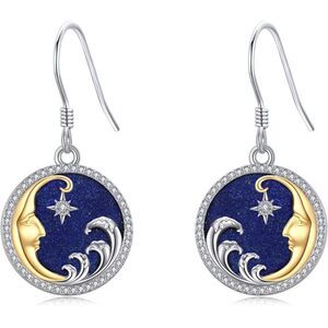 Lapis Lazuli Diamond Moon and Star Earrings Starry Night
